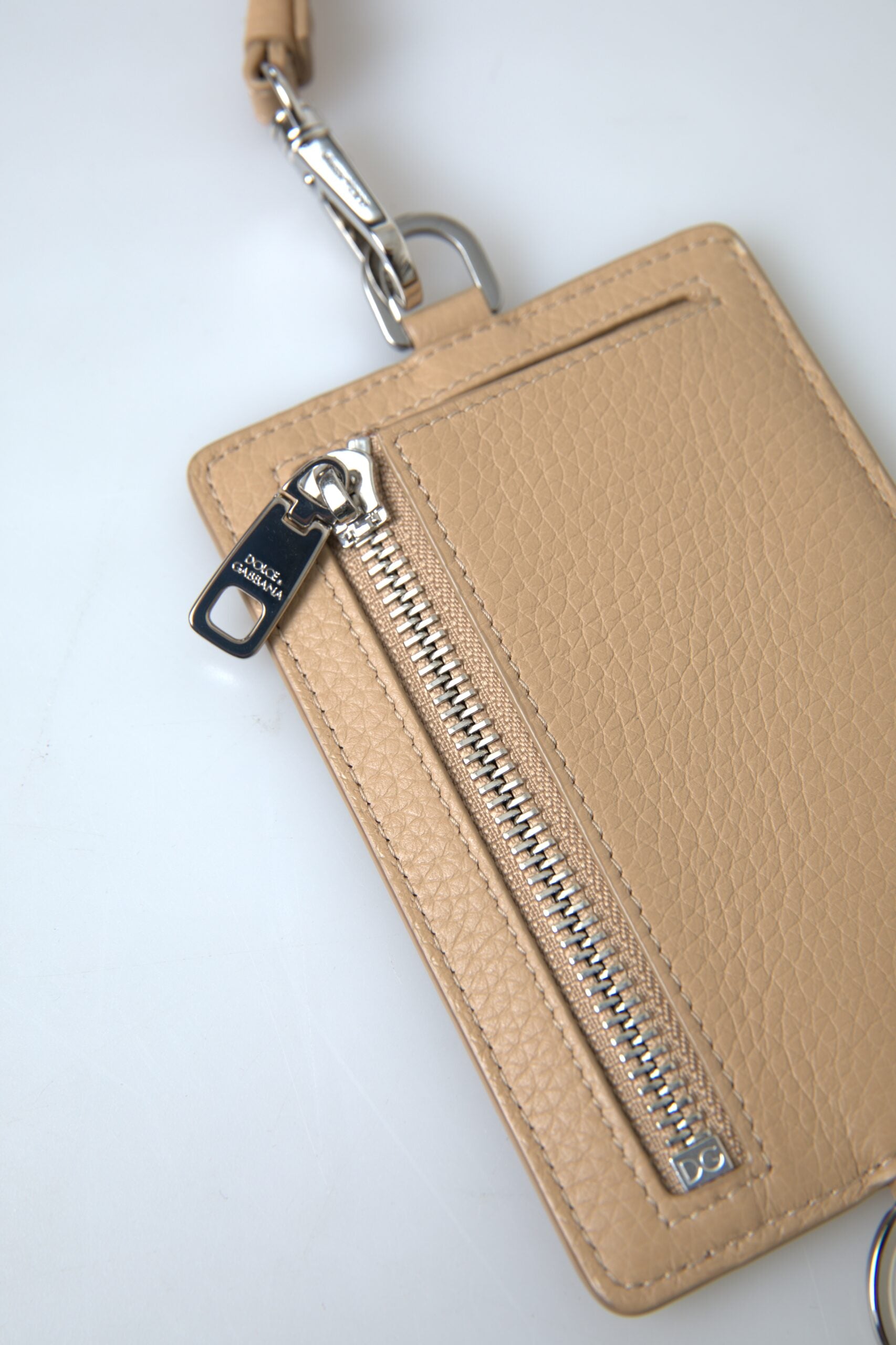 Portefeuille porte-cartes élégant en cuir beige Dolce & Gabbana