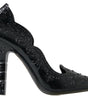 Dolce & Gabbana Black CINDERELLA Floral Crystal Heels Shoes