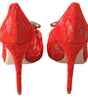 Dolce & Gabbana Red Taormina Lace Crystal Heels Pumps Shoes