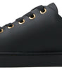 Baskets classiques en cuir noir et doré Dolce &amp; Gabbana