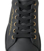 Baskets classiques en cuir noir et doré Dolce &amp; Gabbana
