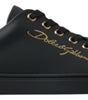 Baskets classiques en cuir noir et doré Dolce &amp; Gabbana