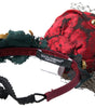 Dolce & Gabbana Red with multicolor Rose Silk Crystal Netted Logo Diadem Headband