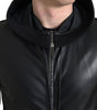 Dolce & Gabbana Black Leather Full Zip Hooded Men Jacket