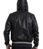 Dolce & Gabbana Black Leather Full Zip Hooded Men Jacket