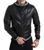 Dolce & Gabbana Black Leather Full Zip Hooded Men Jacket