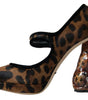 Dolce & Gabbana Black Brown Calf Leopard Heel Mary Jane Pump Shoes