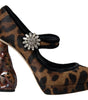 Dolce & Gabbana Black Brown Calf Leopard Heel Mary Jane Pump Shoes