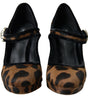 Dolce & Gabbana Black Brown Calf Leopard Heel Mary Jane Pump Shoes