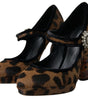 Dolce & Gabbana Black Brown Calf Leopard Heel Mary Jane Pump Shoes