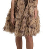 Dolce & Gabbana Brown Leopard Feather Chiffon Sleeveless Dress
