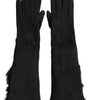 Dolce & Gabbana Elegant Leather Elbow Length Gloves with Fur Trim