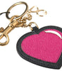 Dolce & Gabbana Elegant Black Leather Keychain with Fuchsia Accent