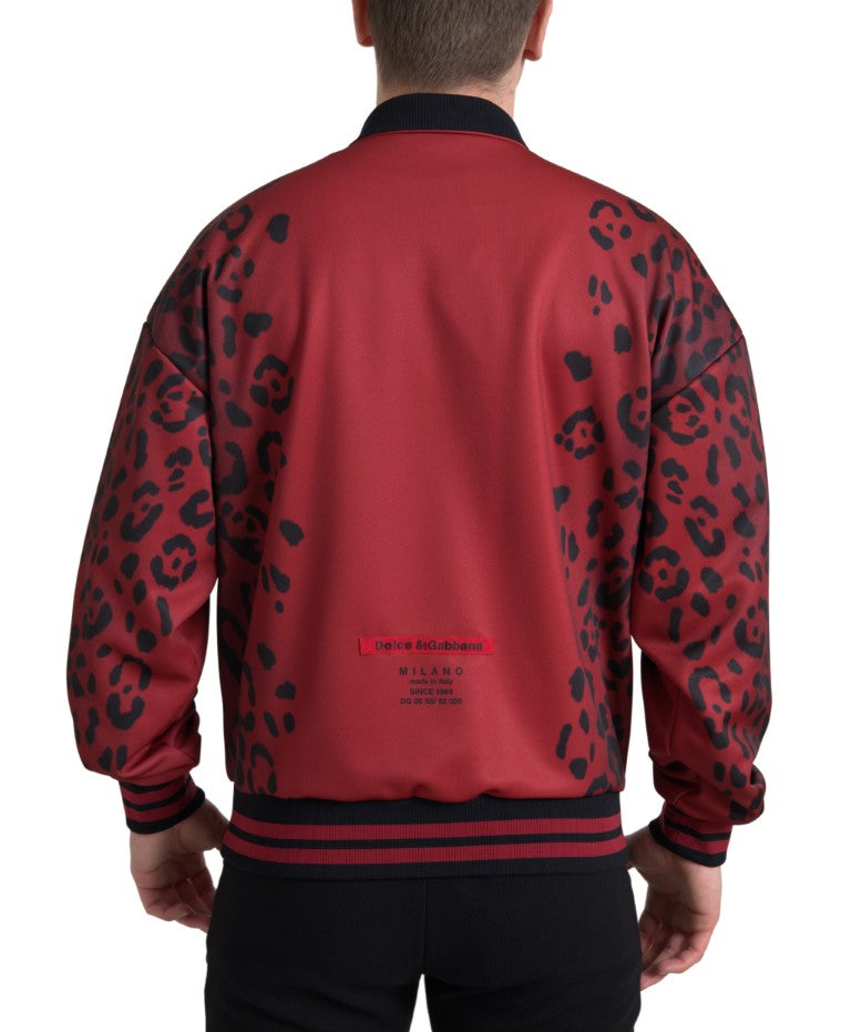 Blouson aviateur rouge à imprimé léopard Dolce &amp; Gabbana