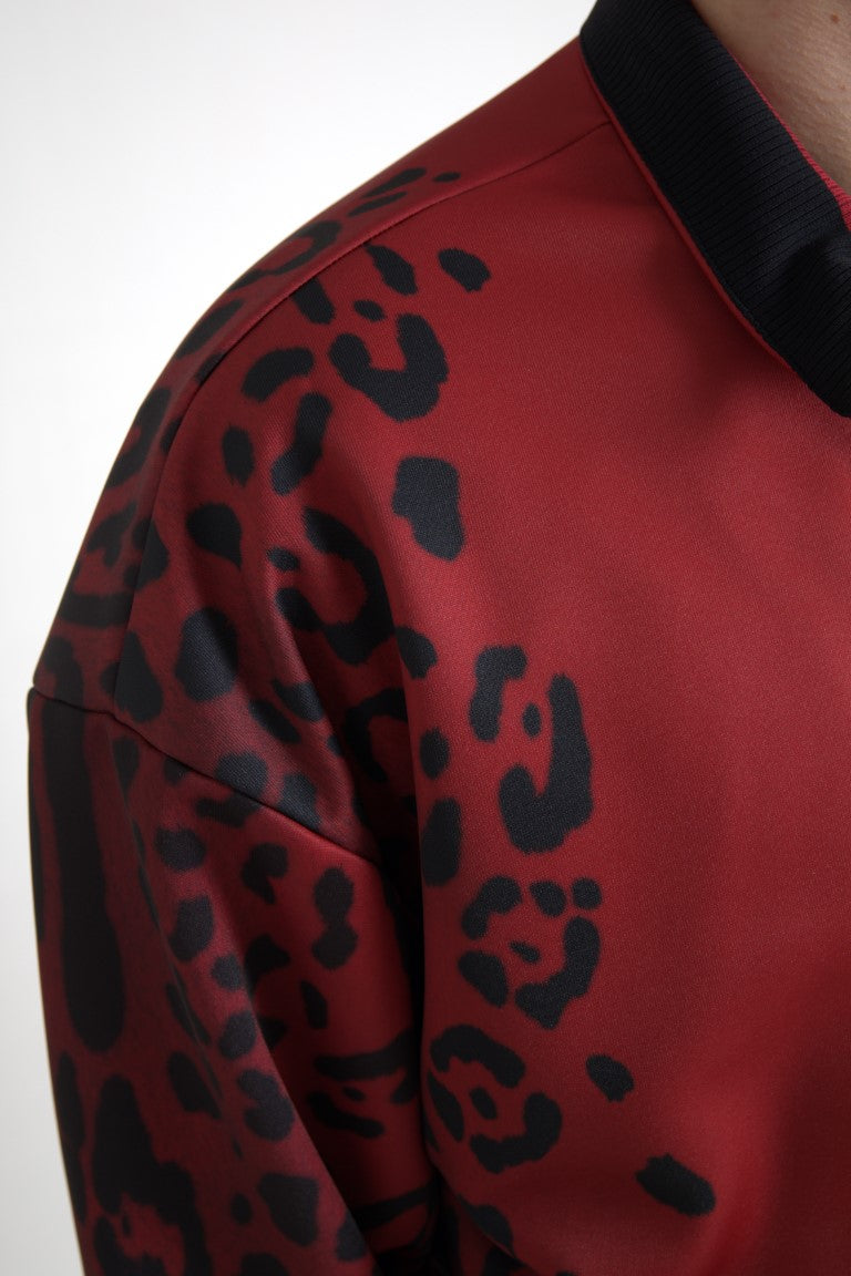 Blouson aviateur rouge à imprimé léopard Dolce &amp; Gabbana