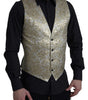 Dolce & Gabbana Floral Jacquard Waistcoat Formal Gold Vest