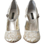 Sandales à talons carrés en dentelle chic Dolce &amp; Gabbana en blanc crème