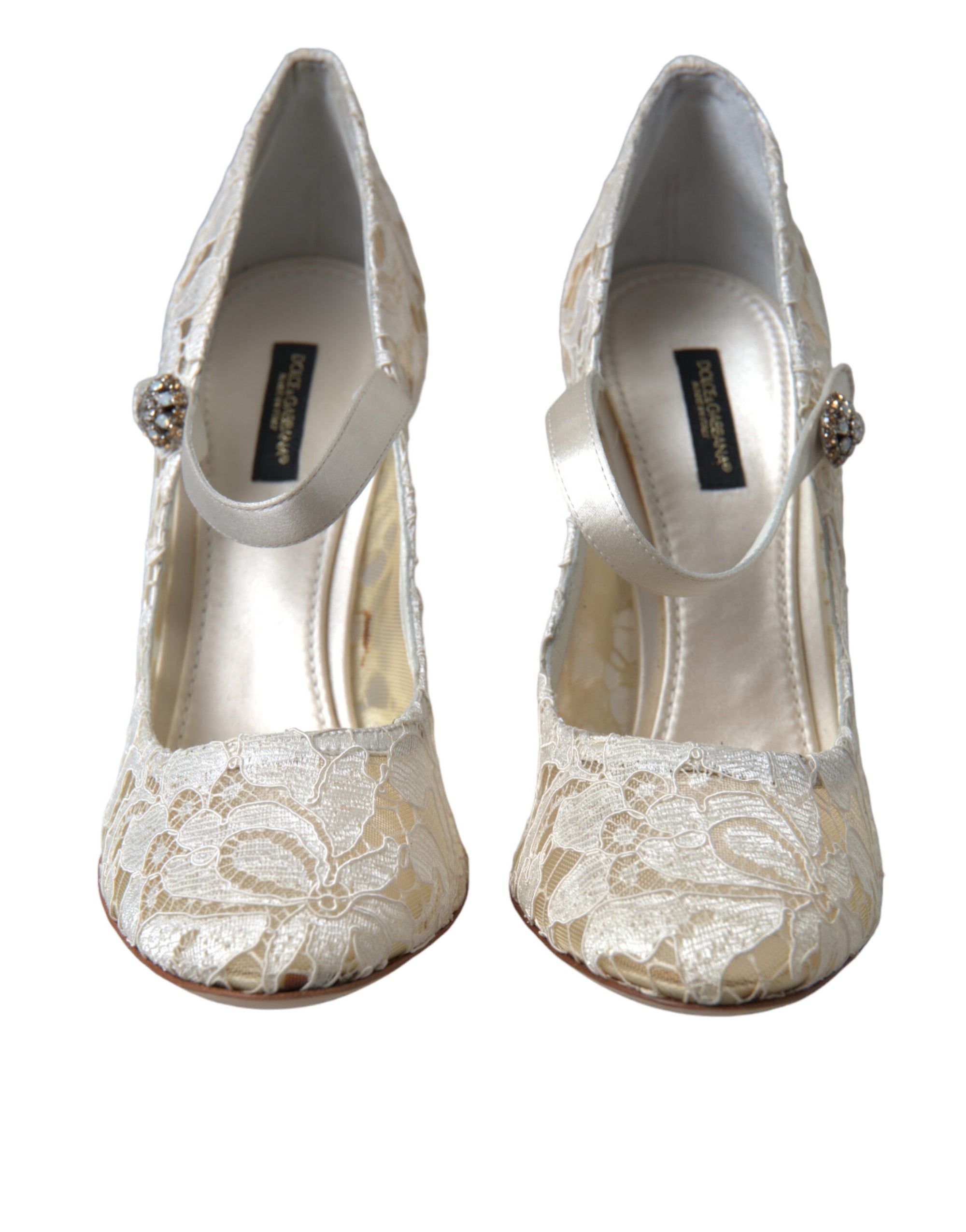 Sandales à talons carrés en dentelle chic Dolce &amp; Gabbana en blanc crème