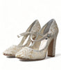 Sandales à talons carrés en dentelle chic Dolce &amp; Gabbana en blanc crème