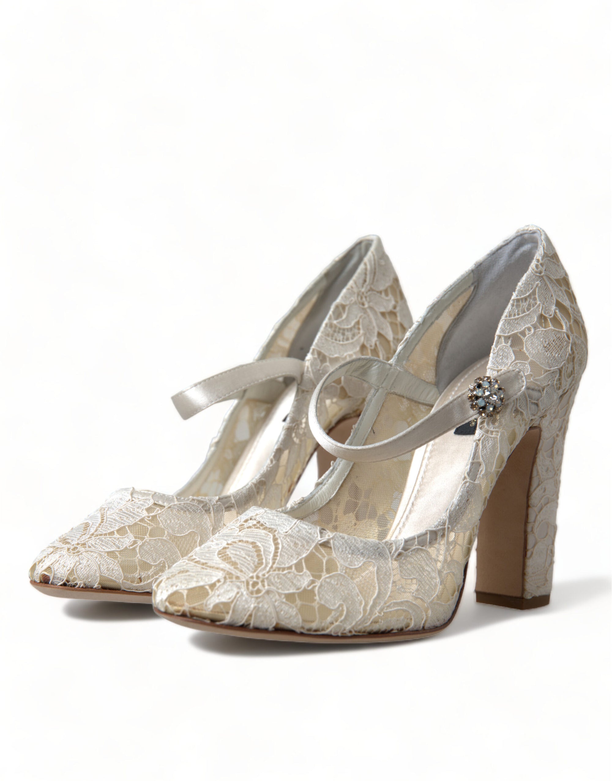 Sandales à talons carrés en dentelle chic Dolce &amp; Gabbana en blanc crème