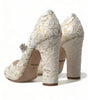 Sandales à talons carrés en dentelle chic Dolce &amp; Gabbana en blanc crème