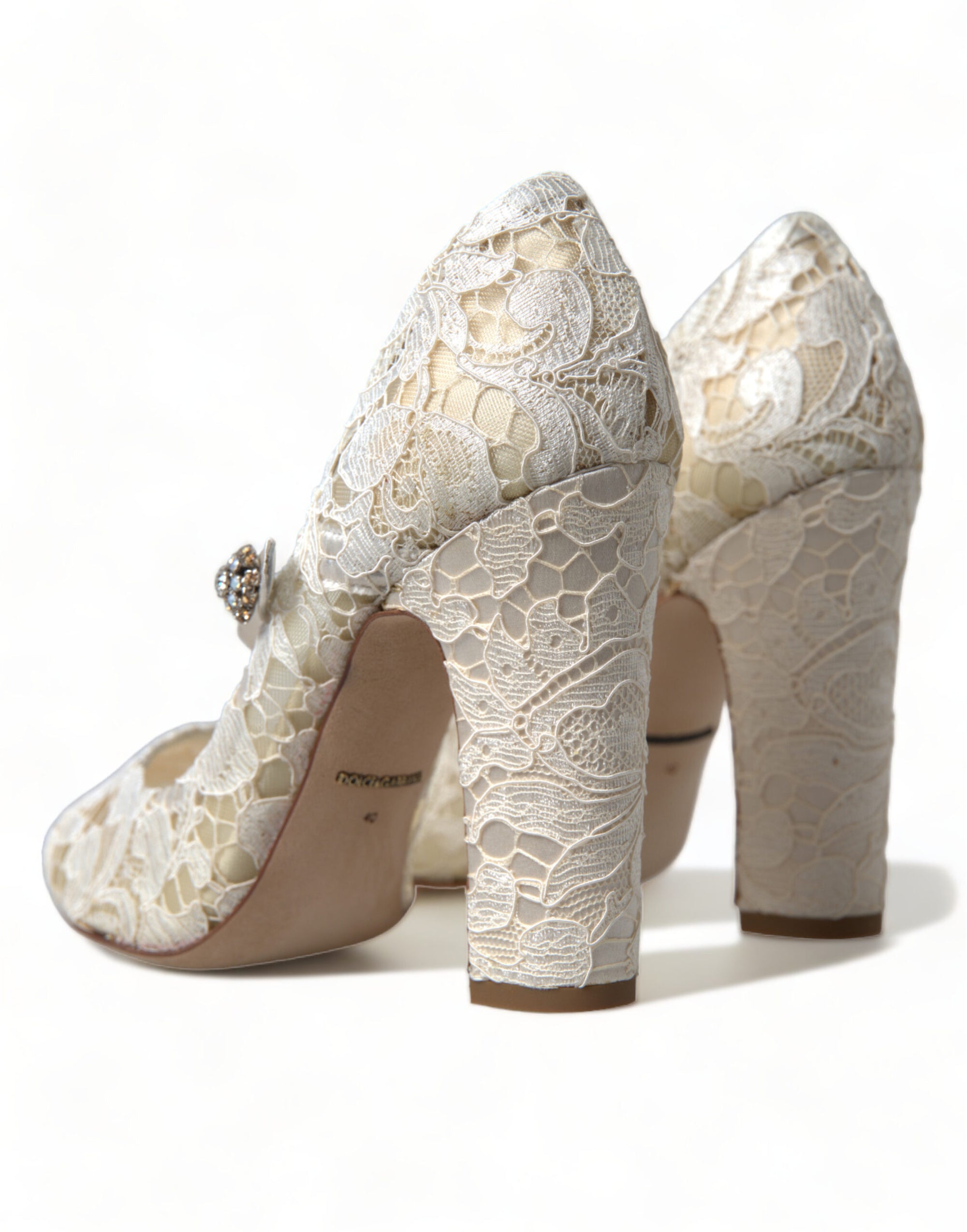 Sandales à talons carrés en dentelle chic Dolce &amp; Gabbana en blanc crème