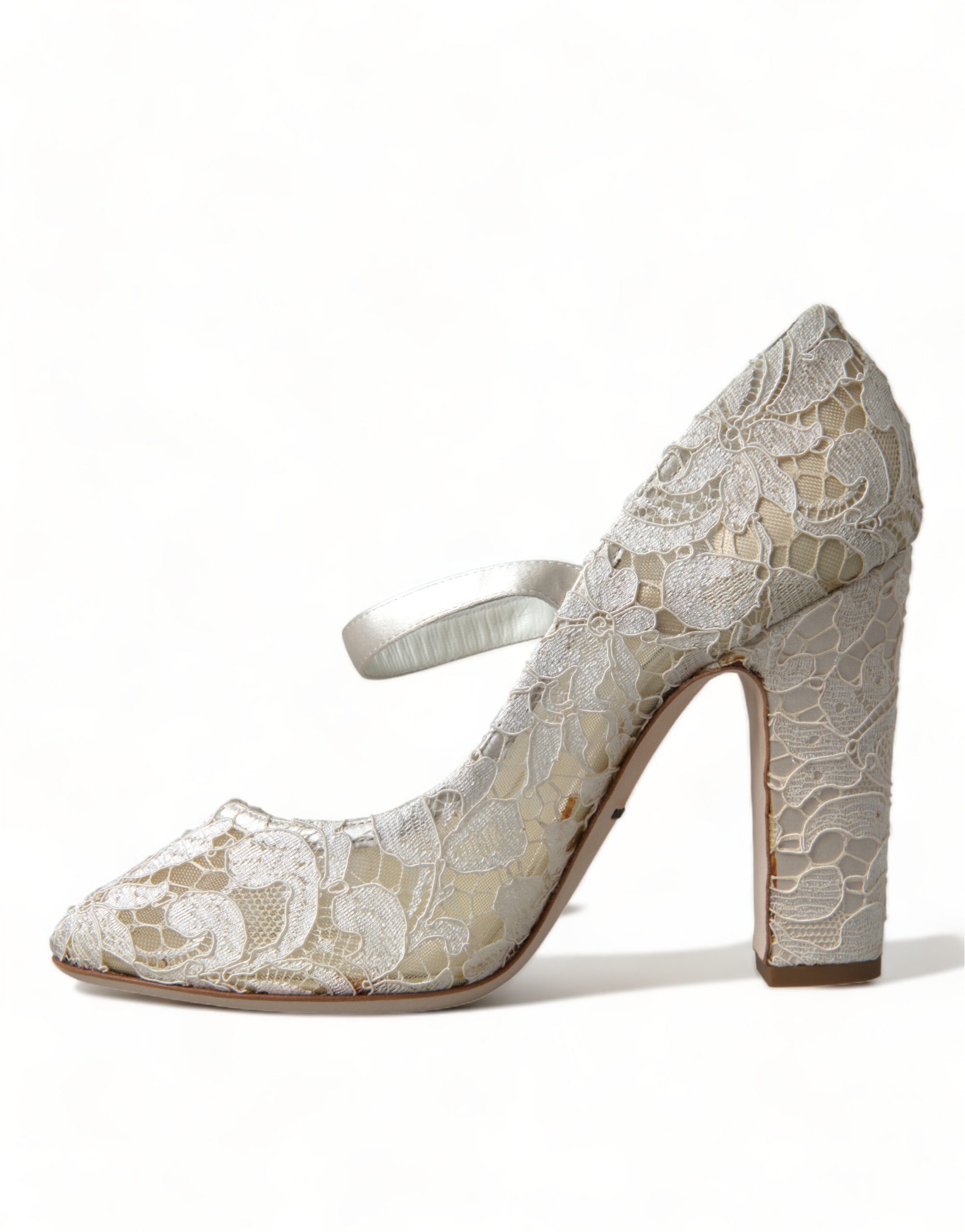 Sandales à talons carrés en dentelle chic Dolce &amp; Gabbana en blanc crème