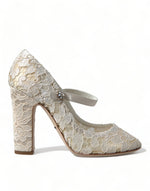Sandales à talons carrés en dentelle chic Dolce &amp; Gabbana en blanc crème