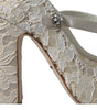 Sandales à talons carrés en dentelle chic Dolce &amp; Gabbana en blanc crème