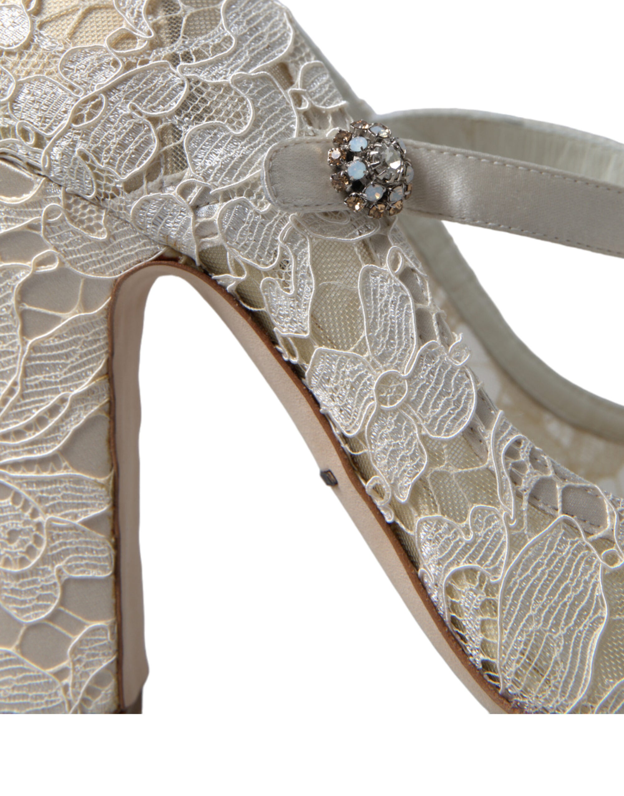 Sandales à talons carrés en dentelle chic Dolce &amp; Gabbana en blanc crème