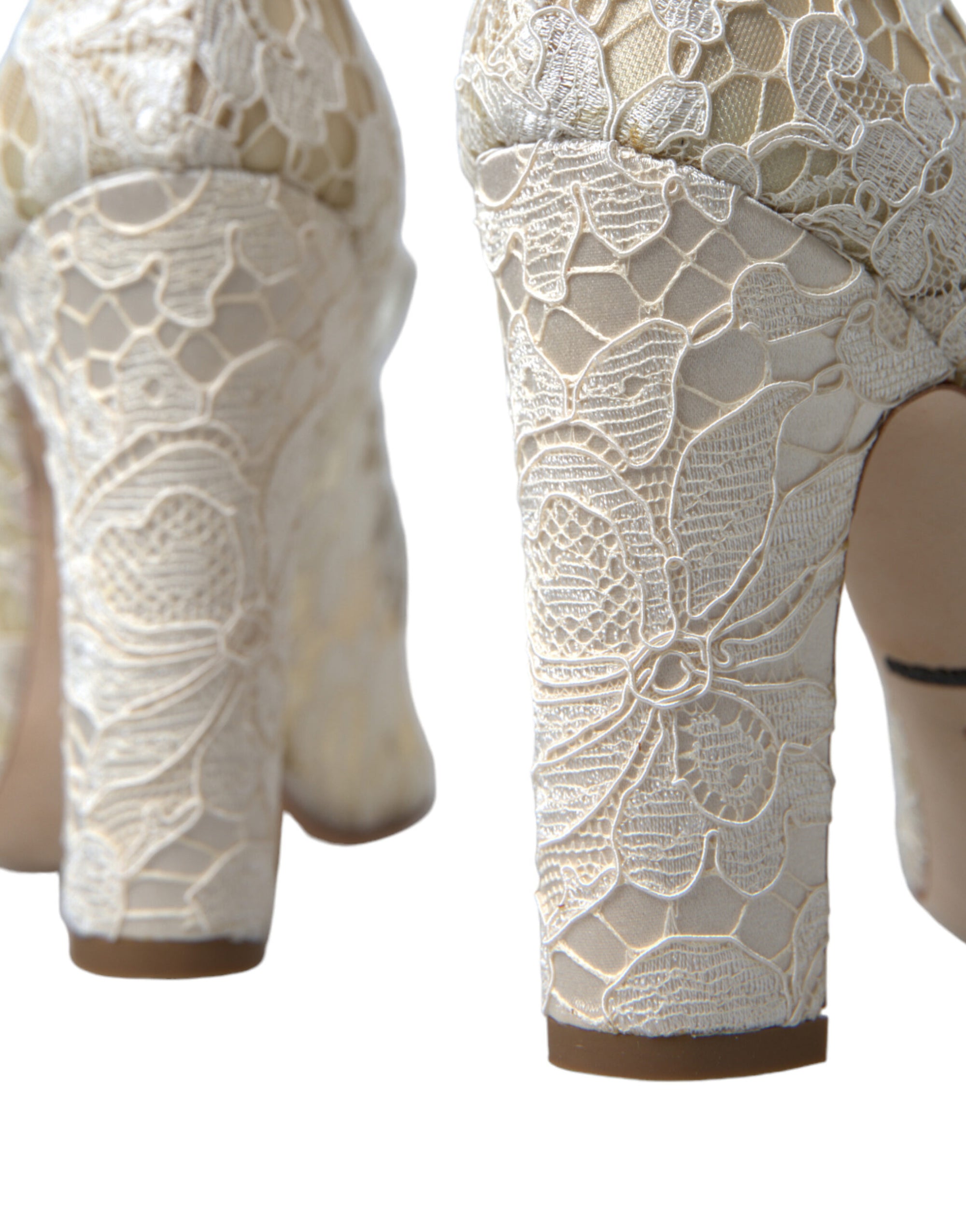 Sandales à talons carrés en dentelle chic Dolce &amp; Gabbana en blanc crème