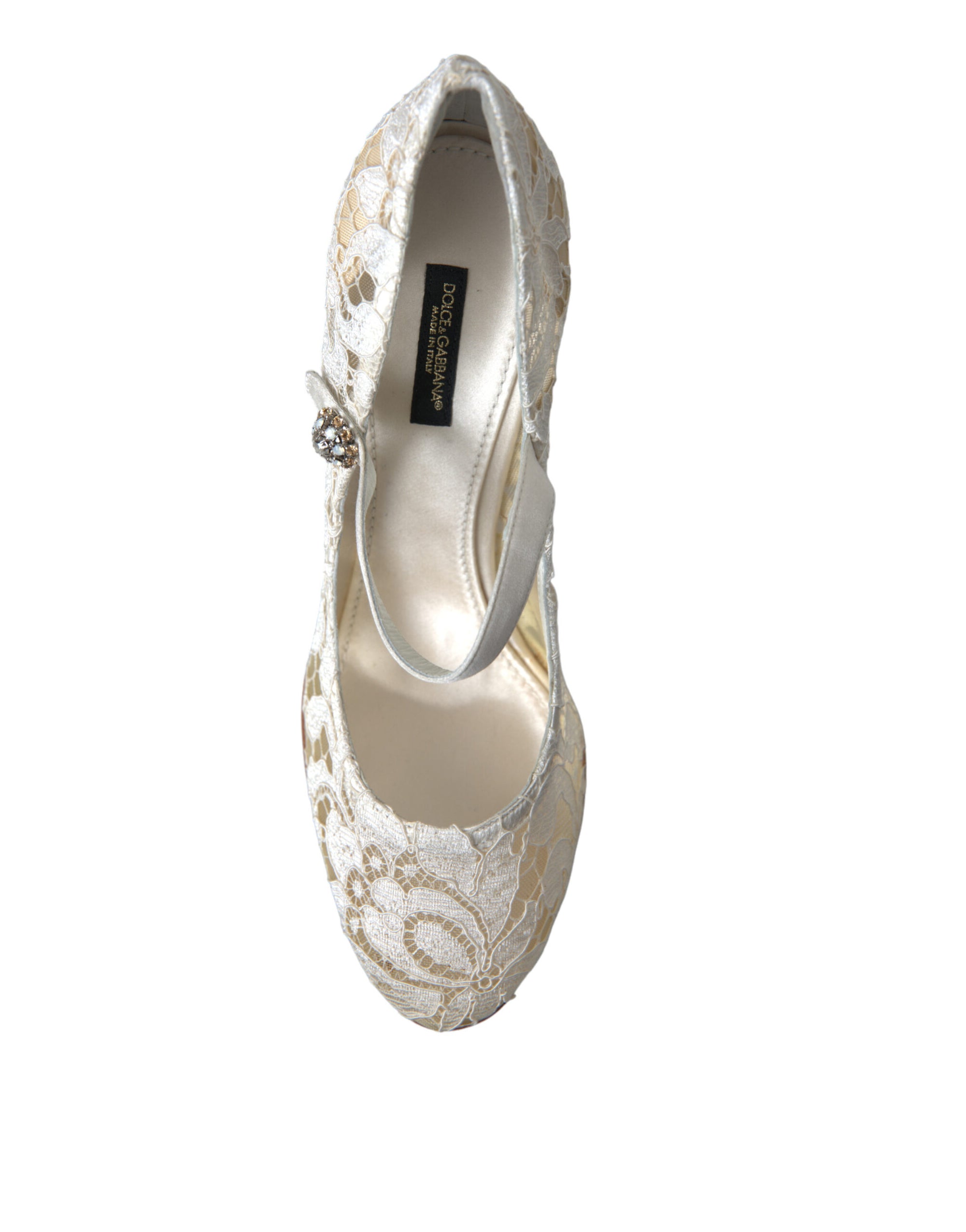 Sandales à talons carrés en dentelle chic Dolce &amp; Gabbana en blanc crème