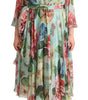 Dolce & Gabbana Multicolor Green Floral Silk Wrap Midi Dress