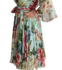 Dolce & Gabbana Multicolor Green Floral Silk Wrap Midi Dress