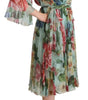 Dolce & Gabbana Multicolor Green Floral Silk Wrap Midi Dress