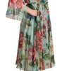 Dolce & Gabbana Multicolor Green Floral Silk Wrap Midi Dress