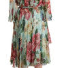 Dolce & Gabbana Multicolor Green Floral Silk Wrap Midi Dress