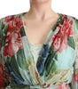 Dolce & Gabbana Multicolor Green Floral Silk Wrap Midi Dress