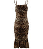 Dolce & Gabbana Brown Leopard Print Ruched Midi Dress