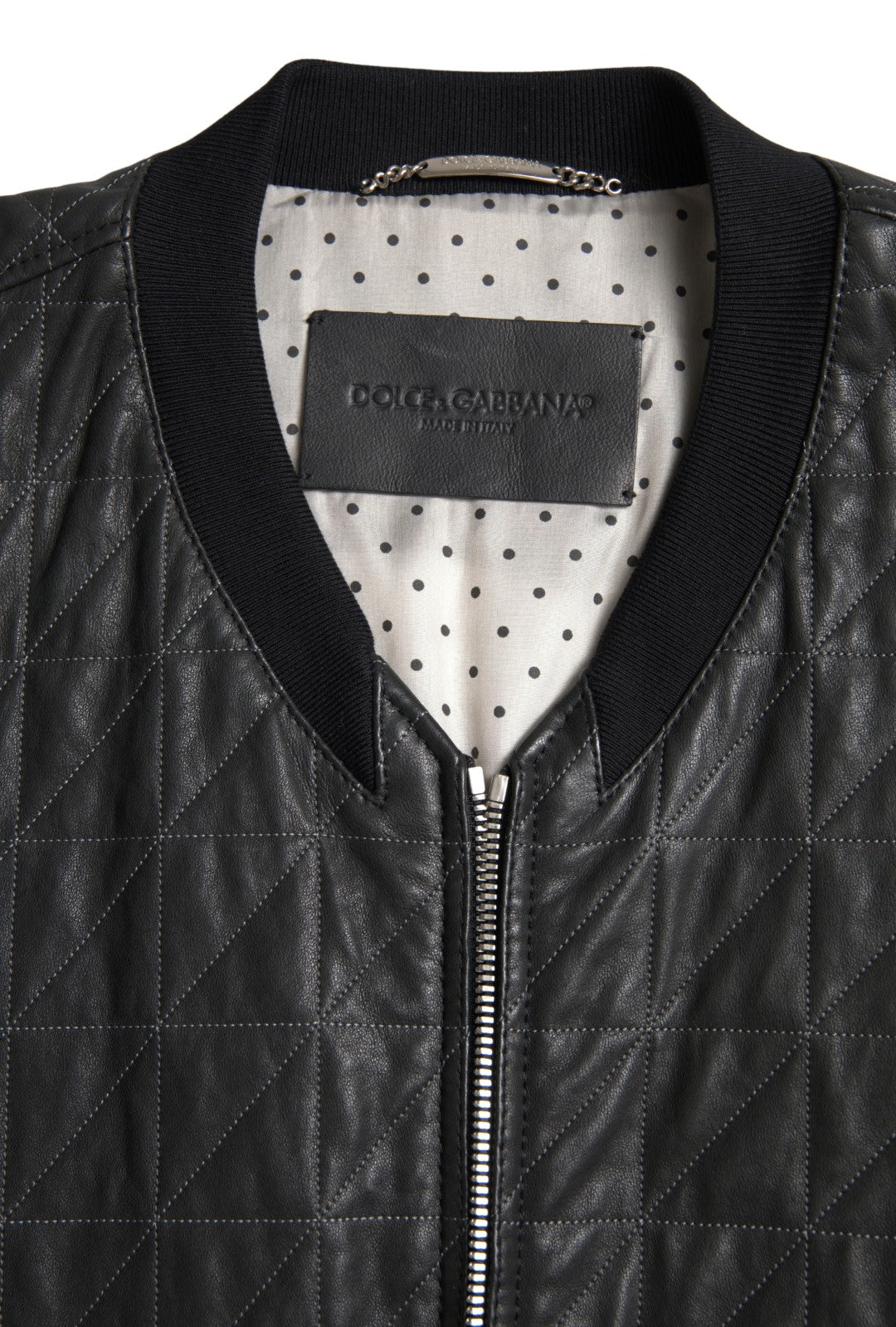 Dolce & Gabbana Black Leather Full Zip Bomber Coat Jacket