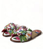 Dolce & Gabbana Multicolor Floral Flats Crystal Sandals Shoes
