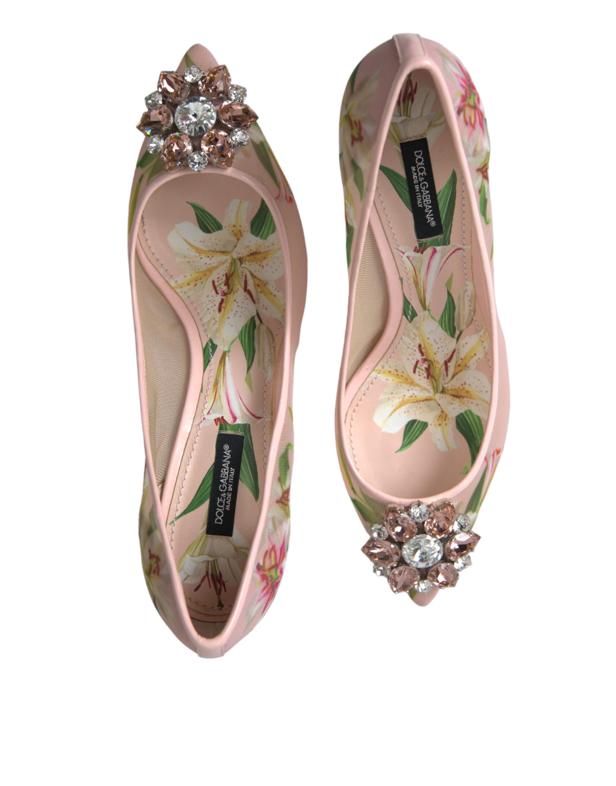 Escarpins élégants à fleurs roses et cristaux Dolce &amp; Gabbana