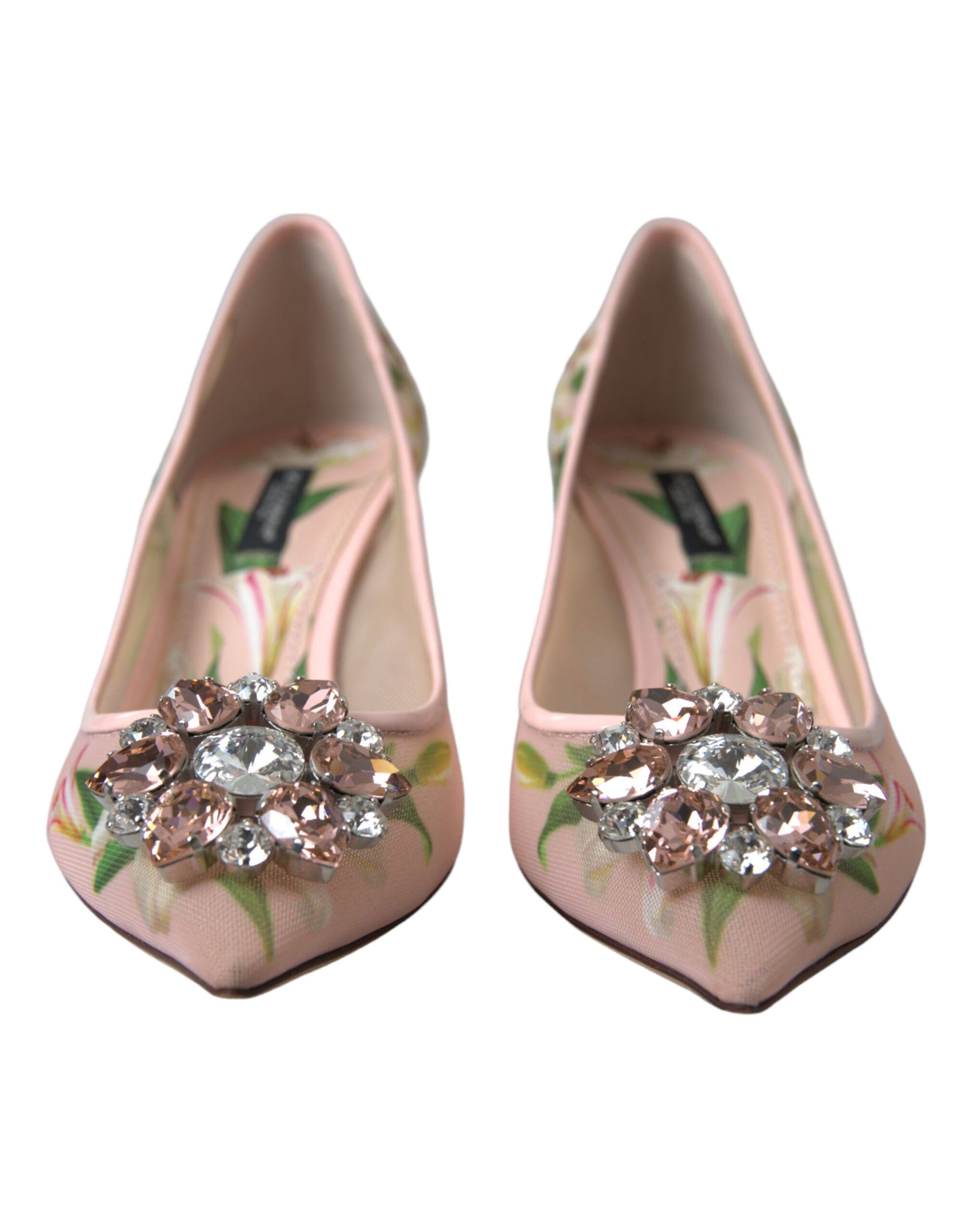 Escarpins élégants à fleurs roses et cristaux Dolce &amp; Gabbana
