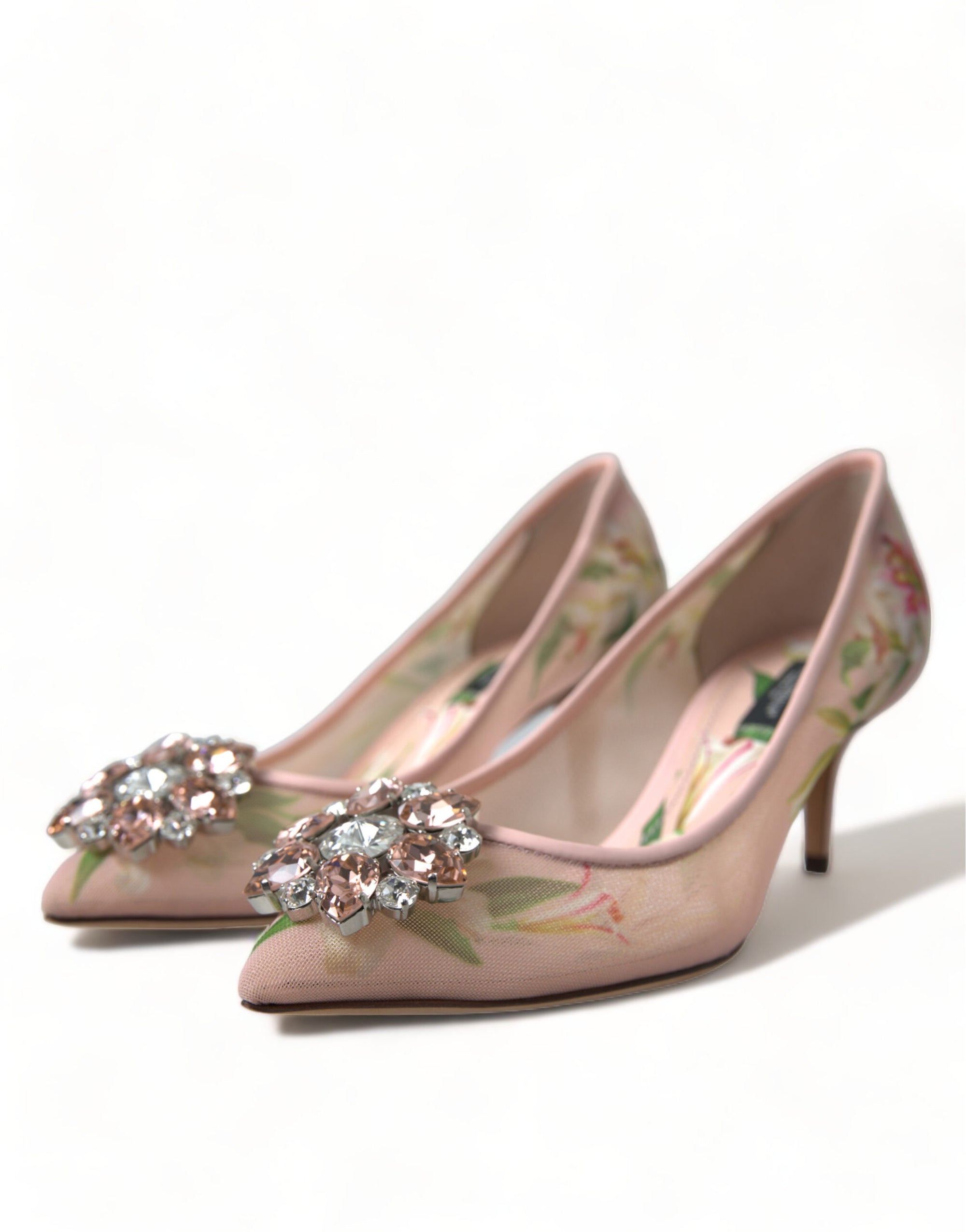 Escarpins élégants à fleurs roses et cristaux Dolce &amp; Gabbana