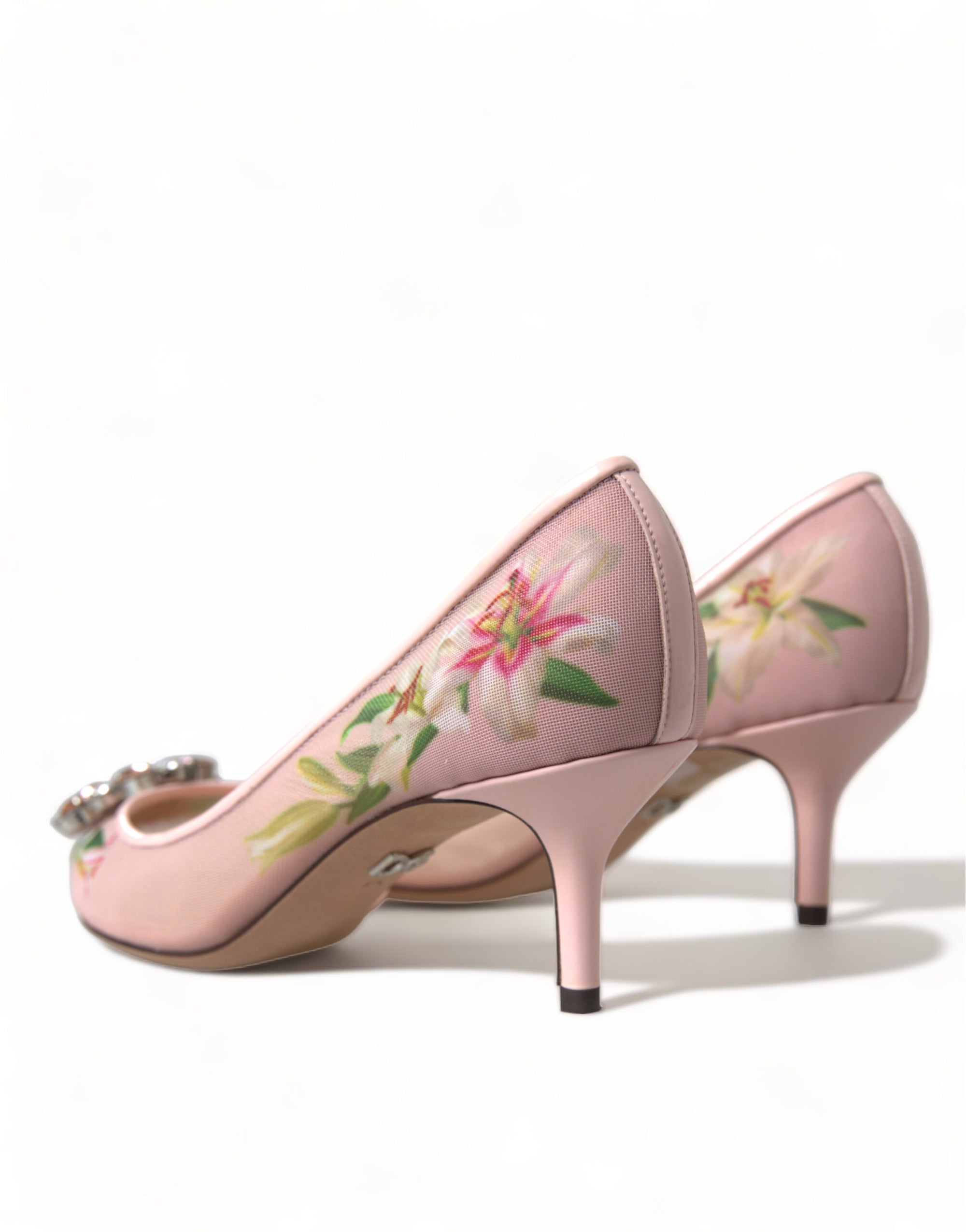 Escarpins élégants à fleurs roses et cristaux Dolce &amp; Gabbana