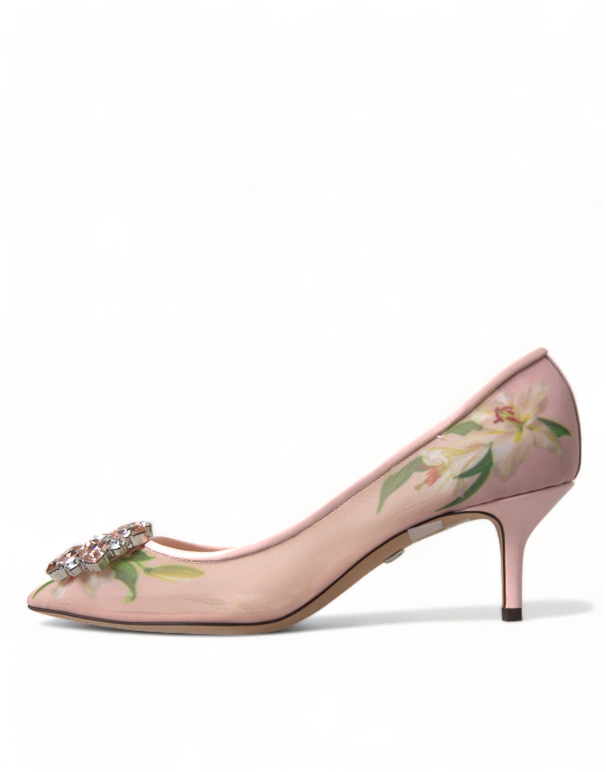 Escarpins élégants à fleurs roses et cristaux Dolce &amp; Gabbana