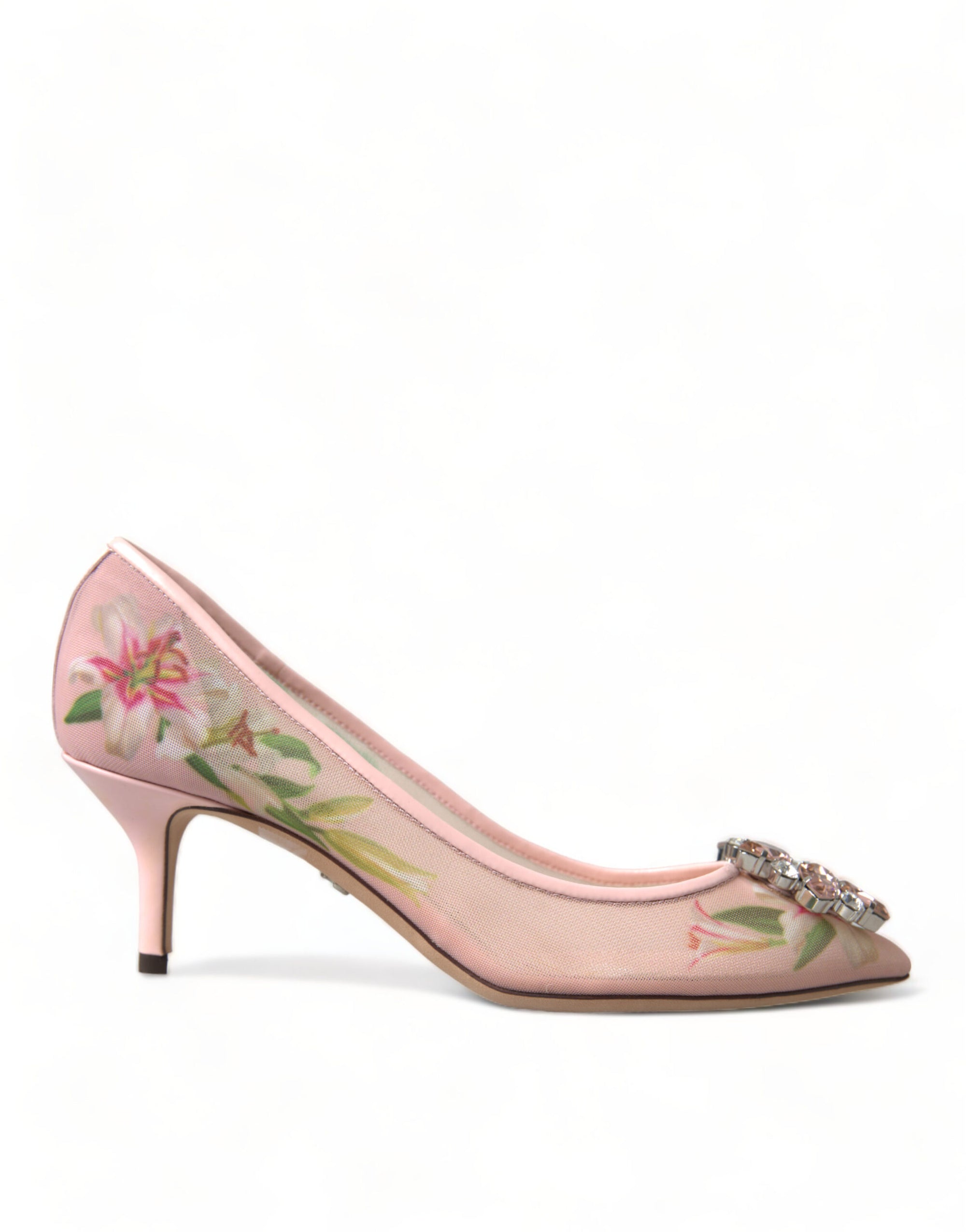 Escarpins élégants à fleurs roses et cristaux Dolce &amp; Gabbana