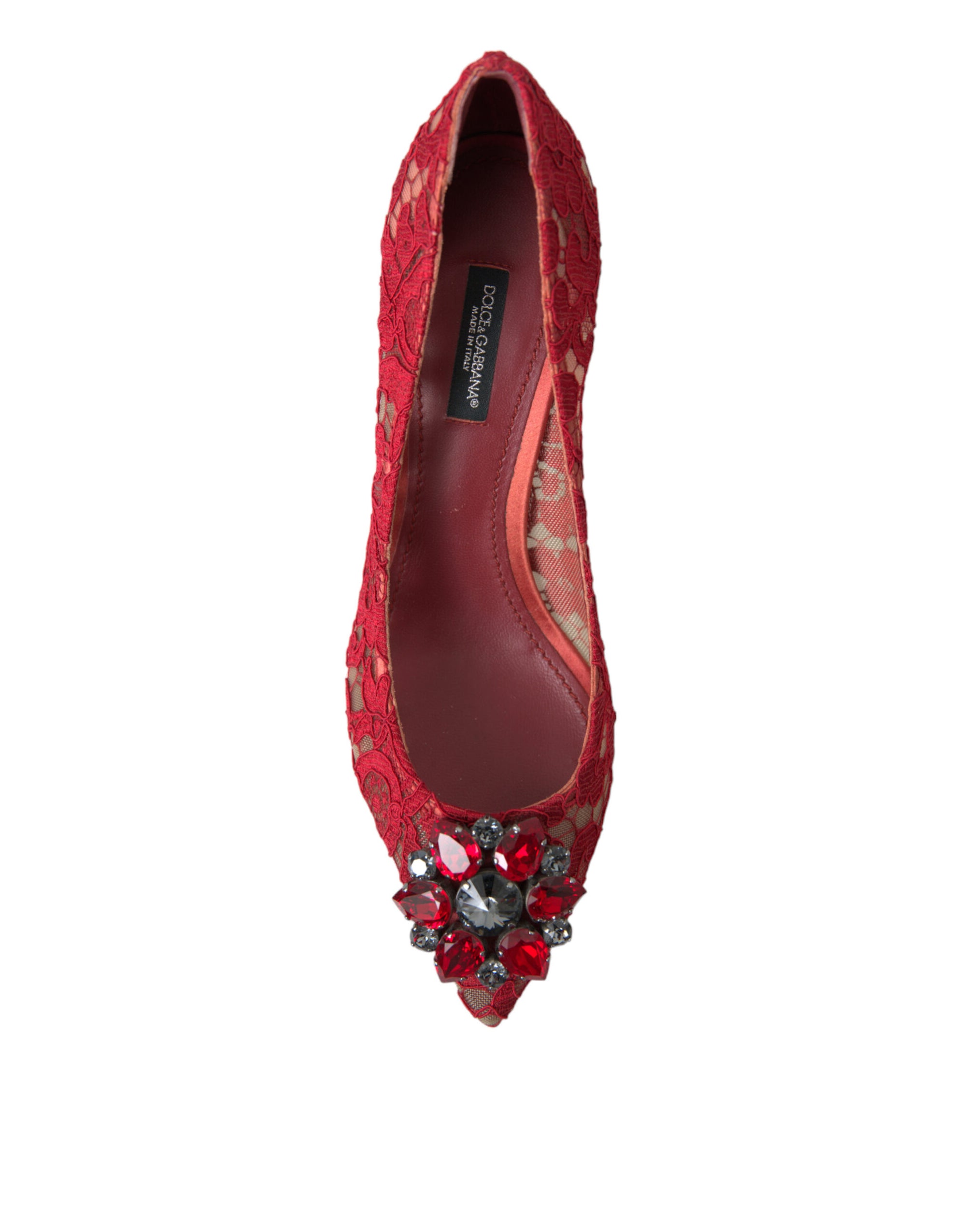 Escarpins Dolce &amp; Gabbana en dentelle rouge éclatante avec cristaux