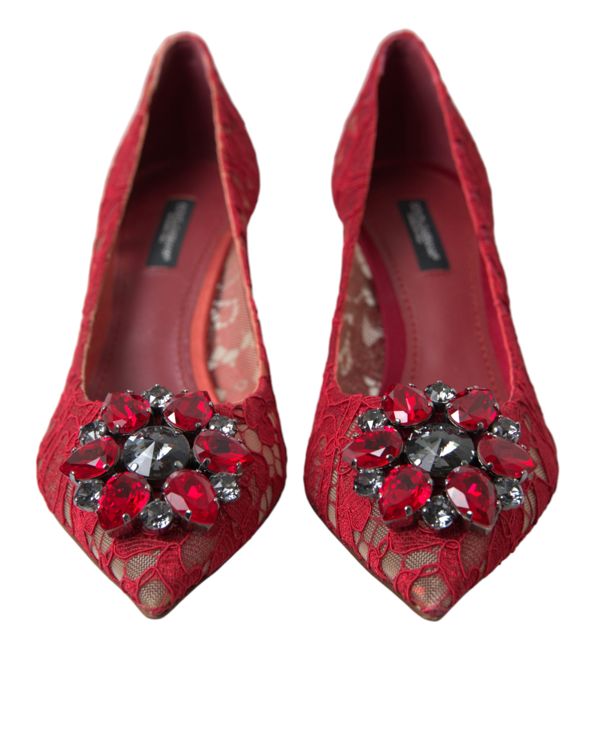 Escarpins Dolce &amp; Gabbana en dentelle rouge éclatante avec cristaux
