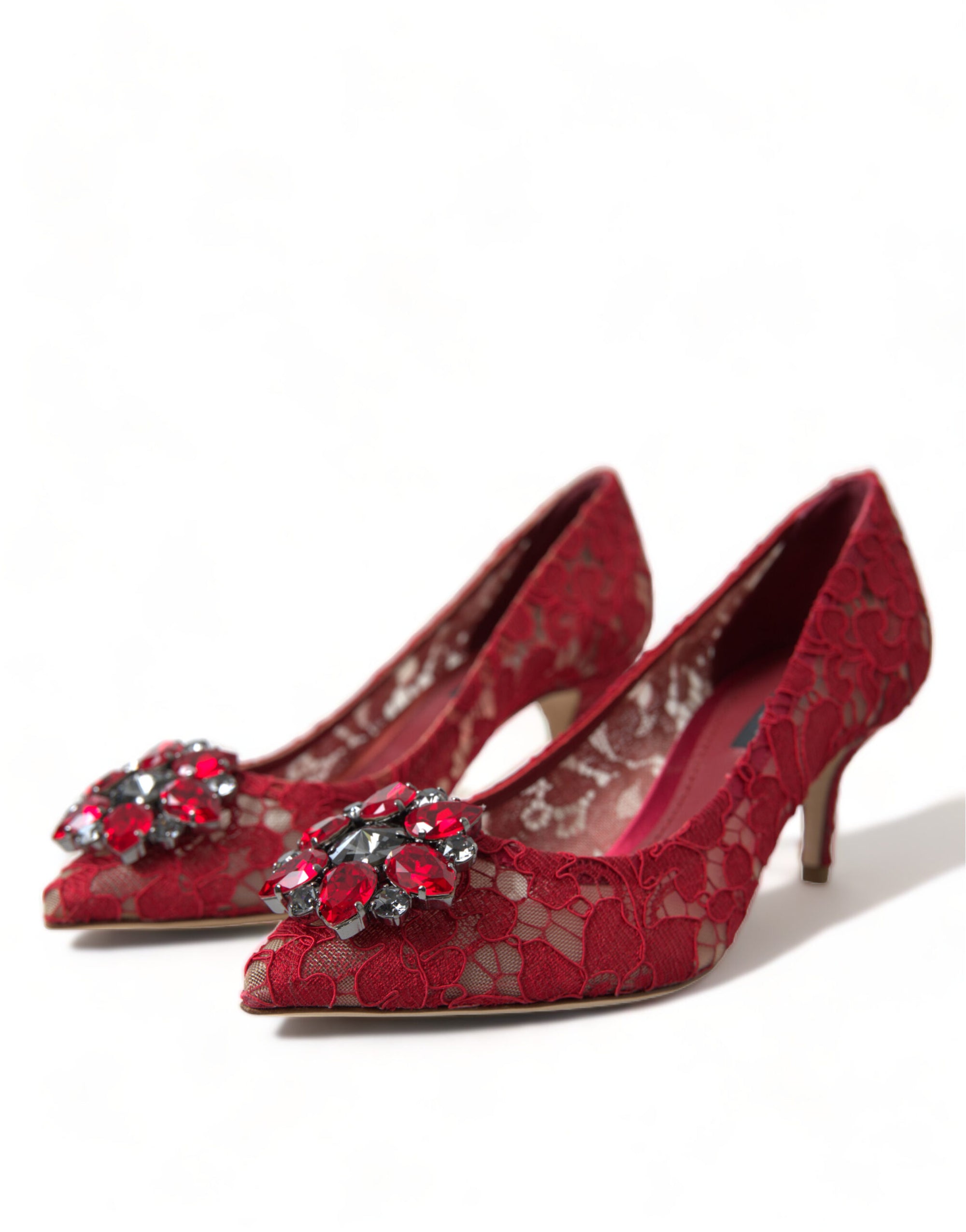Escarpins Dolce &amp; Gabbana en dentelle rouge éclatante avec cristaux